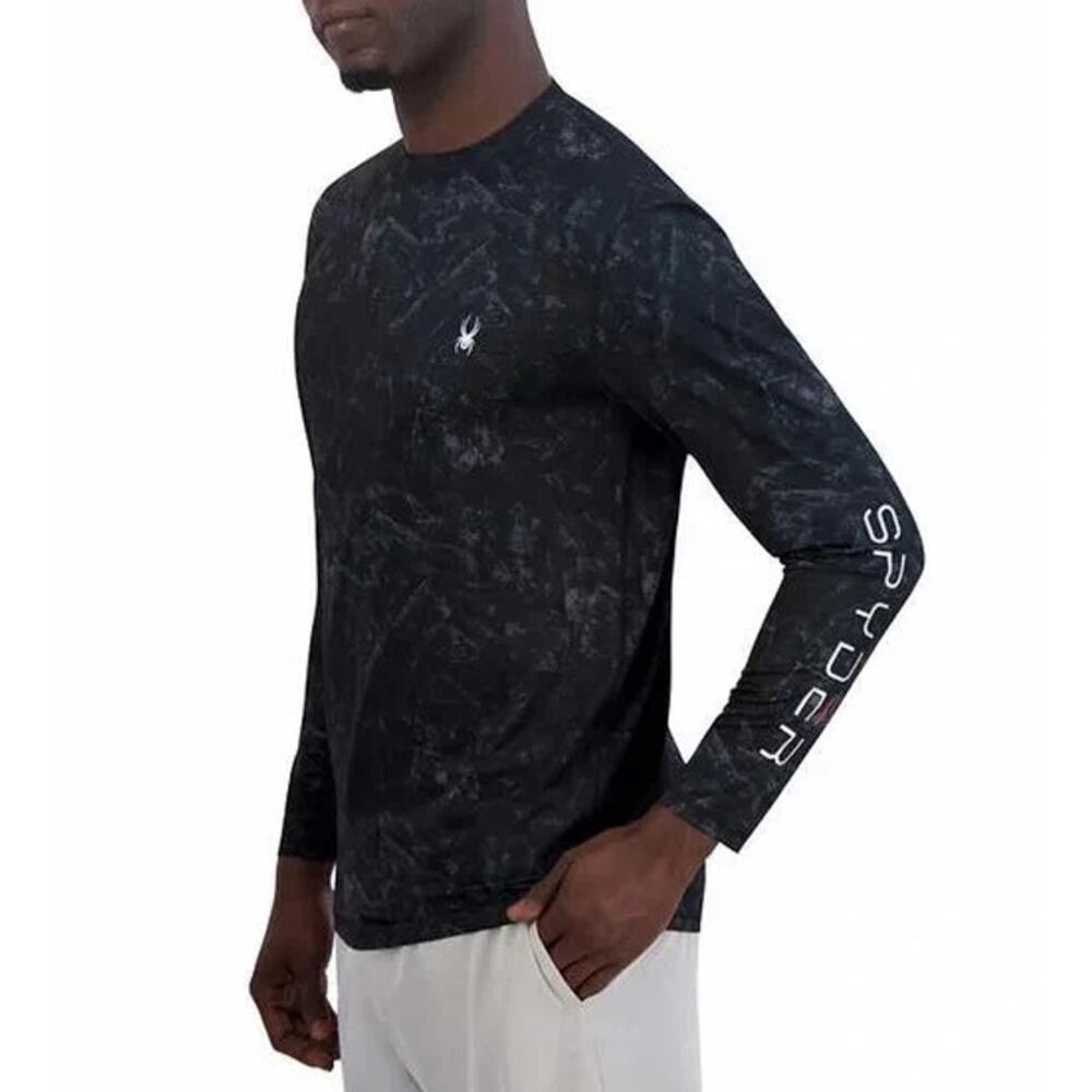 SPYDER Long Sleeve Rash Guard UPF 50+ Shirt Black Printed Watersports Men's XL